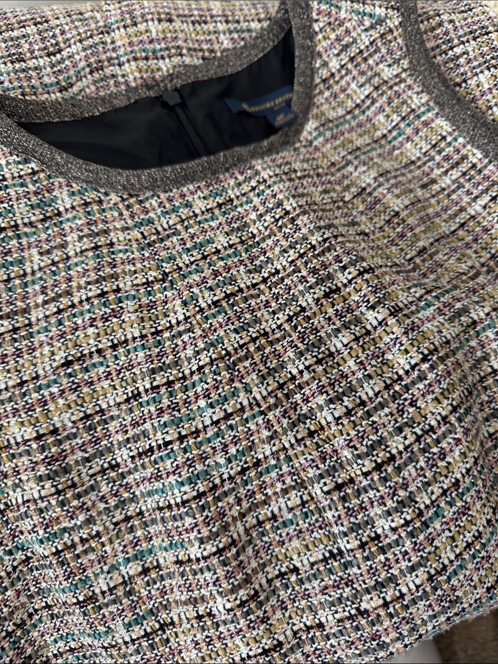 Brooks Brothers Textured Multicolor Tweed Dress with Metallic Trim